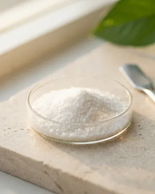 L-carnitina em pó em uma placa de vidro
